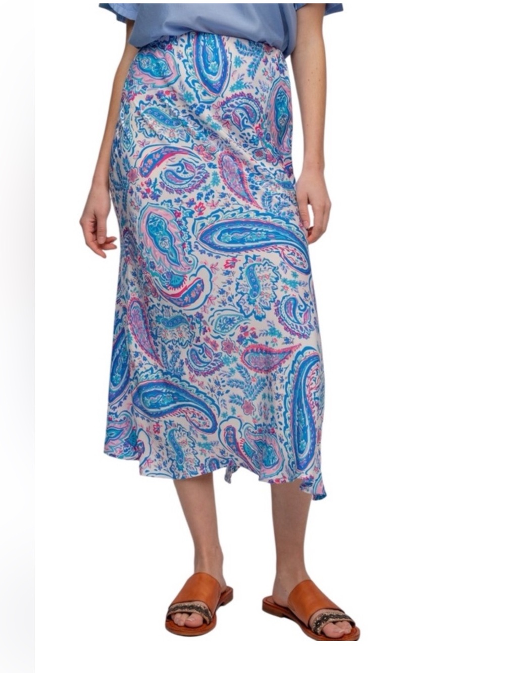 Easel Womens Blue Pink Paisley Midi Skirt